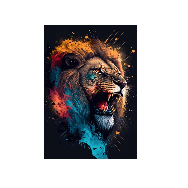 Kleurrijke leeuwenposter canvas schilderij abstracte dierenposters en prints canvas wandkunst afbeeldingen voor woonkamer huisdecoratie