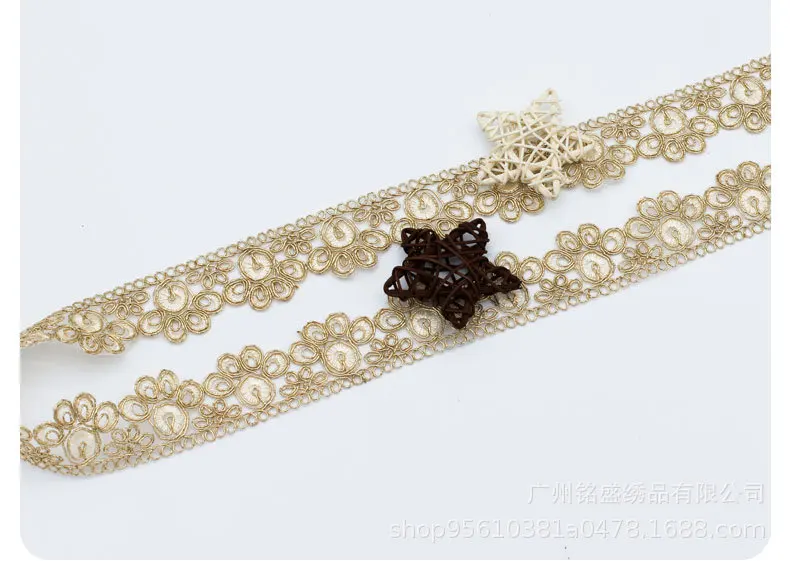 2 Yards 4cm Wide Gold Edge Polyester Embroidery Lace Trim for Bridal Wedding Gown Costume Design Lace Ribbon