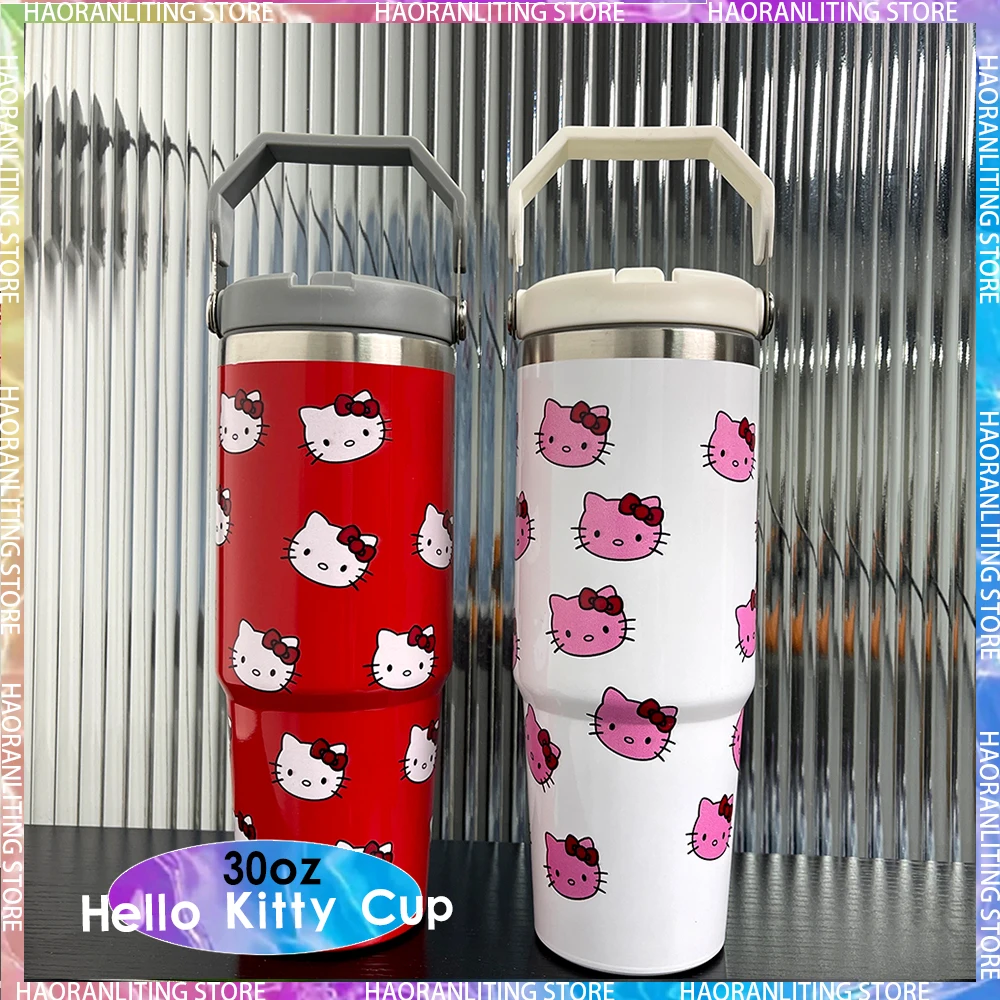 Sanrio New Hello Kitty Water Cup Cartoon Anime Car Cup Large Capacity Stainless Steel Insulated Cup Portable Handheld Bottle