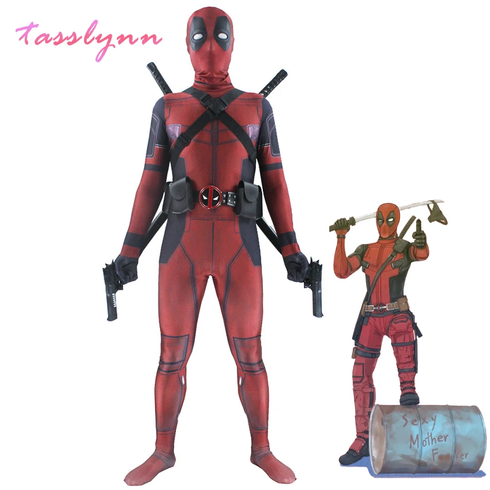 

Deadpool 2 Cosplay Spandex Zentai Bodysuit Jumpsuits Halloween Costume Suit Belt Headwear Mask Sword Holster Deadpool costume