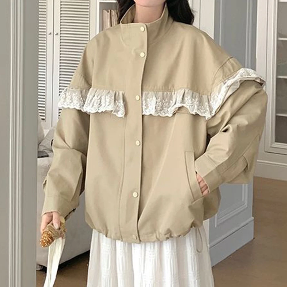 

Khaki lace Korean spring coat women's 2025 new popular design small jacket top for women