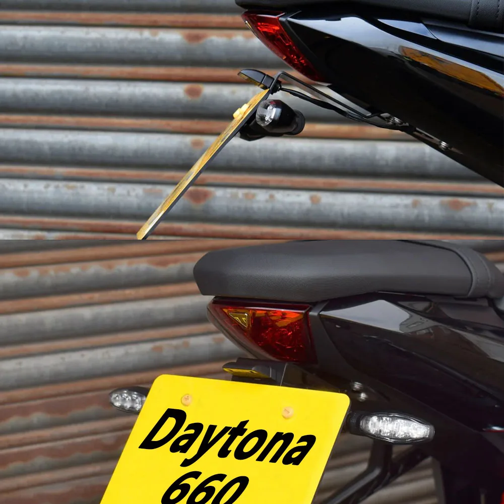For Daytona 660 2024 2025 Motorcycle License Tag Plate Holder Rear Tail Frame Fender Eliminator Bracket Kit With LED Accessories