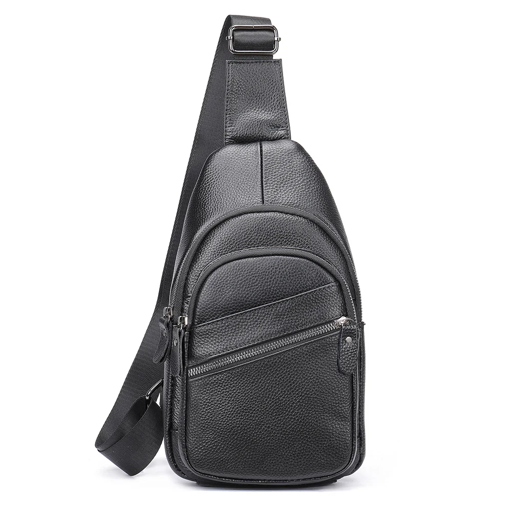 Leder Schulter tasche Herren Seiten taschen Casual Sport Brust Pack Echt leder Umhängetaschen schwarz Reise Brusttasche 1808