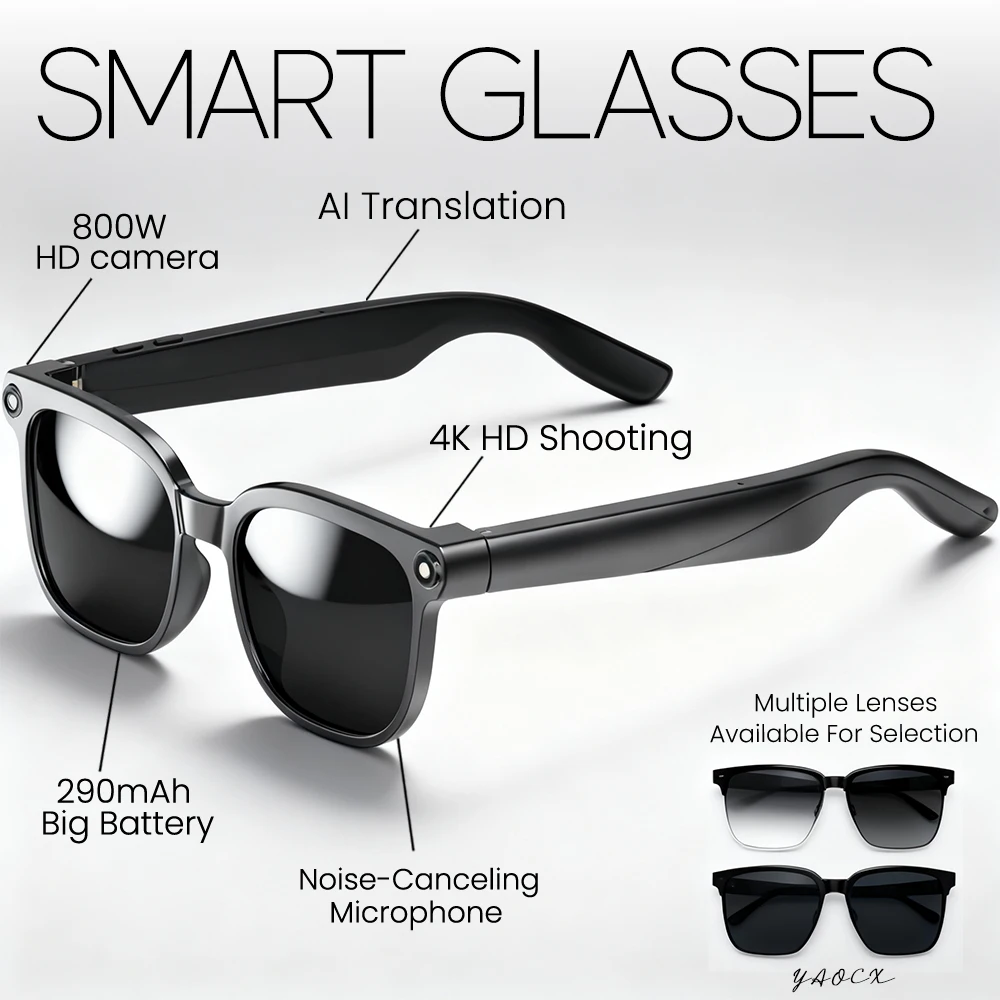 

2026 AI Smart Glasses with 8MP Camera Video Recording 100+ Languages Translation Bluetooth Call Music Play Sunglasses Men Women