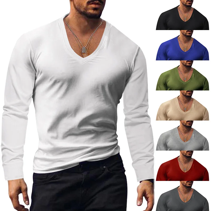 

Pop Mentshirt Top Spring And Autumn New Base European And American Style Men's Clothingvcollar Solid Color Large Size Casua