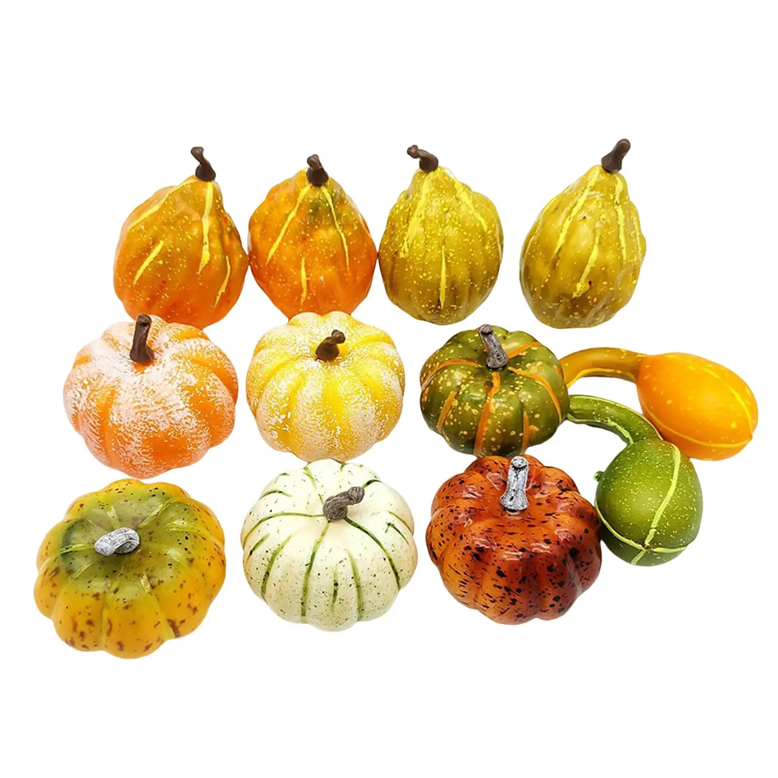 12Pcs Artificial Pumpkins and Gourds Set Halloween Decoration Lifelike Assorted