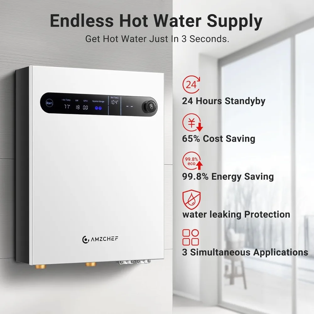 Electric Tankless Water Heater, 18kW 240V on Demand Instant Endless Water Heater with LED Temperature Display