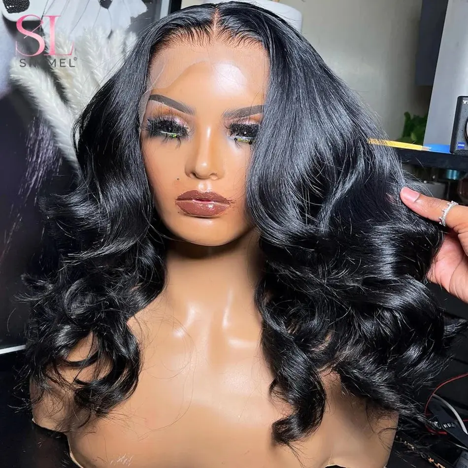 Natural Black 24 Inch 150 Density 13x6 HD Lace Wig Human Hair Wig Glueless Precut Water 13X4 Front Waves Women Human Hair Wigs