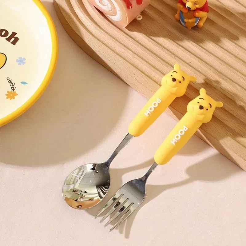 New Disney Pooh Bear cartoon kawaii children's eating tableware spoon fork creative cute stainless steel tableware coffee spoon