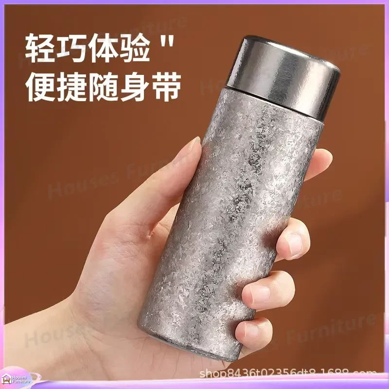 Pure Titanium Insulated Water Bottle Mini Double Wall Lightweight Portable Pocket Cup for Outdoor Sports Travel Camping