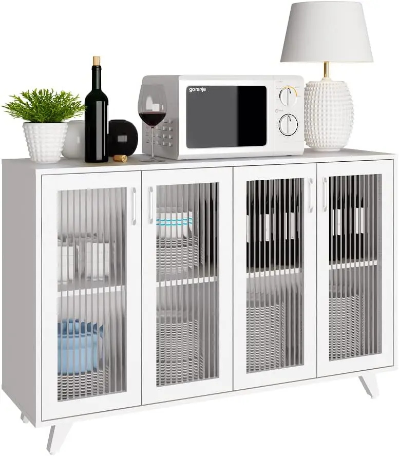 

Kitchen Buffet Server Table Accent Sideboard Cupboard Server Buffet Console Table with Doors Cabinet (49inch, White)