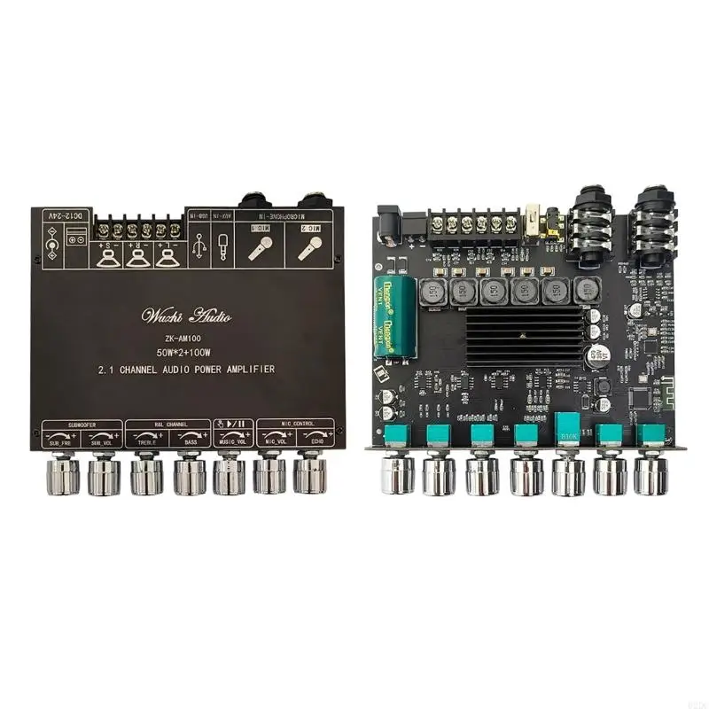

02DC 12V 24V 2.1 Channel Bluetooth-compatible Wireless Audio Digital-Power Amplifier Stereo Board 2x50W+100W Amp Amplificador