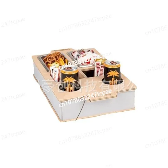 

Natural Sofa Housekeeper Snacks and Drinks Are Placed in Wooden Boxes