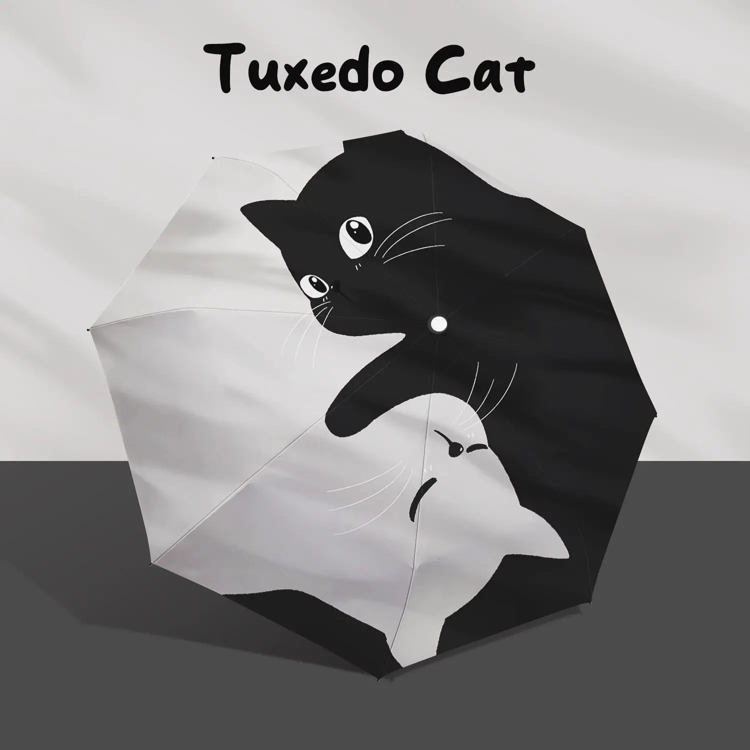 Simple Black White Cat Umbrella Triple Fold Eight Rib Foldable Umbrella UV Protection Sunshade Summer Essential