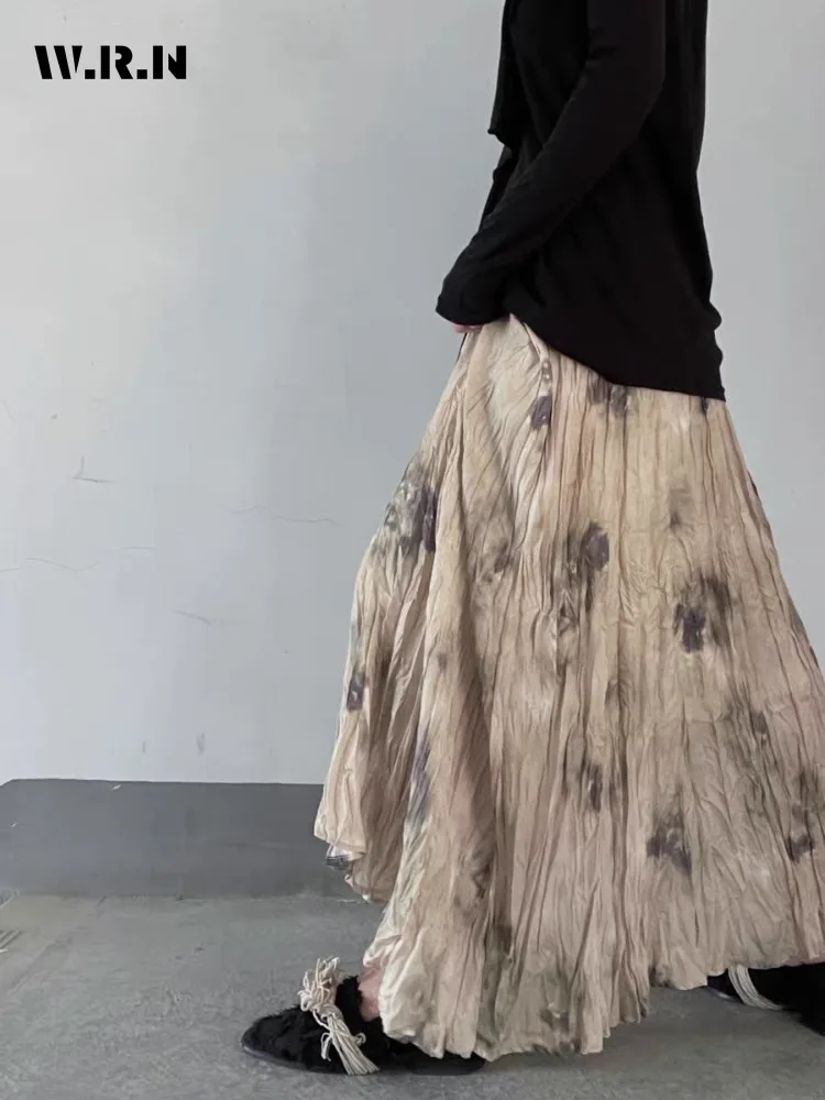 

2024 Summer Casual Floral Printting Soft Mid Long Skirts Women's Elegant Chiffon High Waist Loose Asymmetrical Thin Skirt