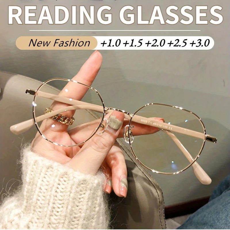 Anti-Blau-Licht Metall runden Rahmen Lesebrille Mode Herren und Damen Presbyopie 1,0-4,0