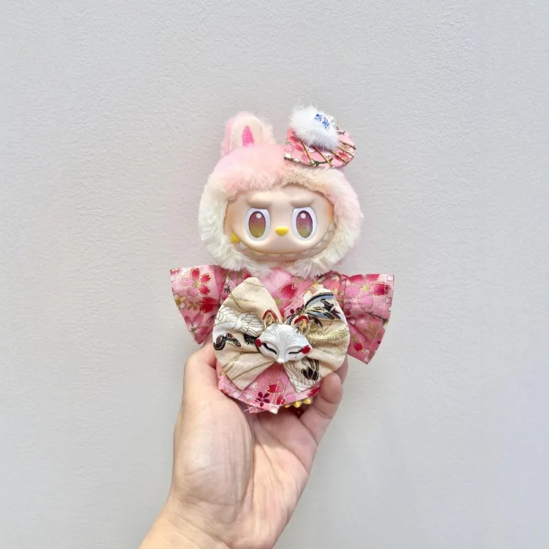 Voor Labubu Derde Generatie Babykleertjes Vinyl Blind Box Macaron Zitten Party Japanse Kimono Vos Kleding Set Gift Pure handgemaakt