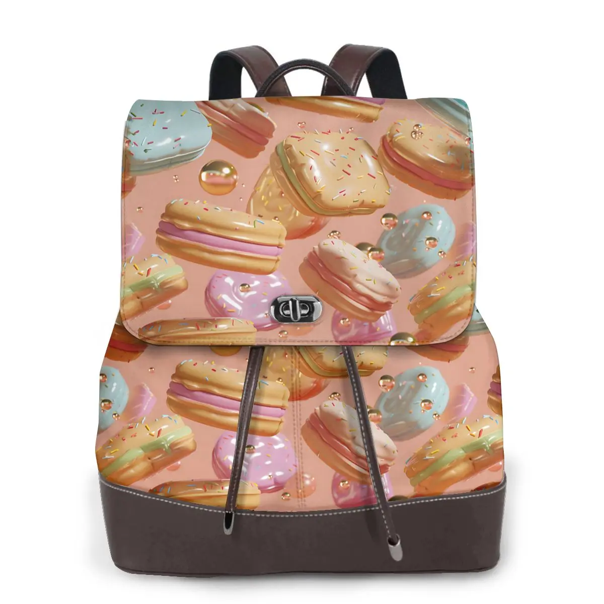 달콤한 마카롱 간식 3D 패턴 새로운 핫 여성 배낭 디자이너 고품질 가죽 간단한 패션 대용량 배낭