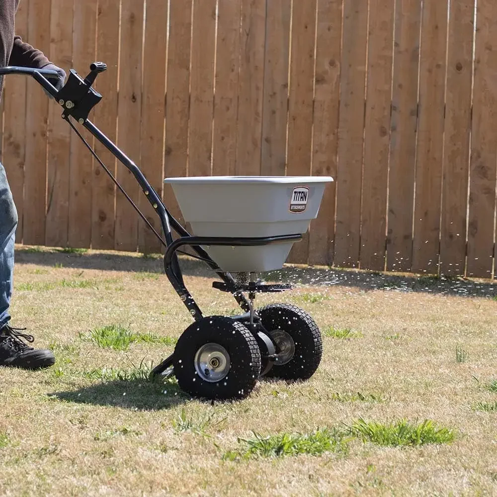 70 LB Professional Fertilizer Push Broadcast Spreader, Spreads 10 to 12 FT, Lawn Care and Ice Melter, Yard Tool