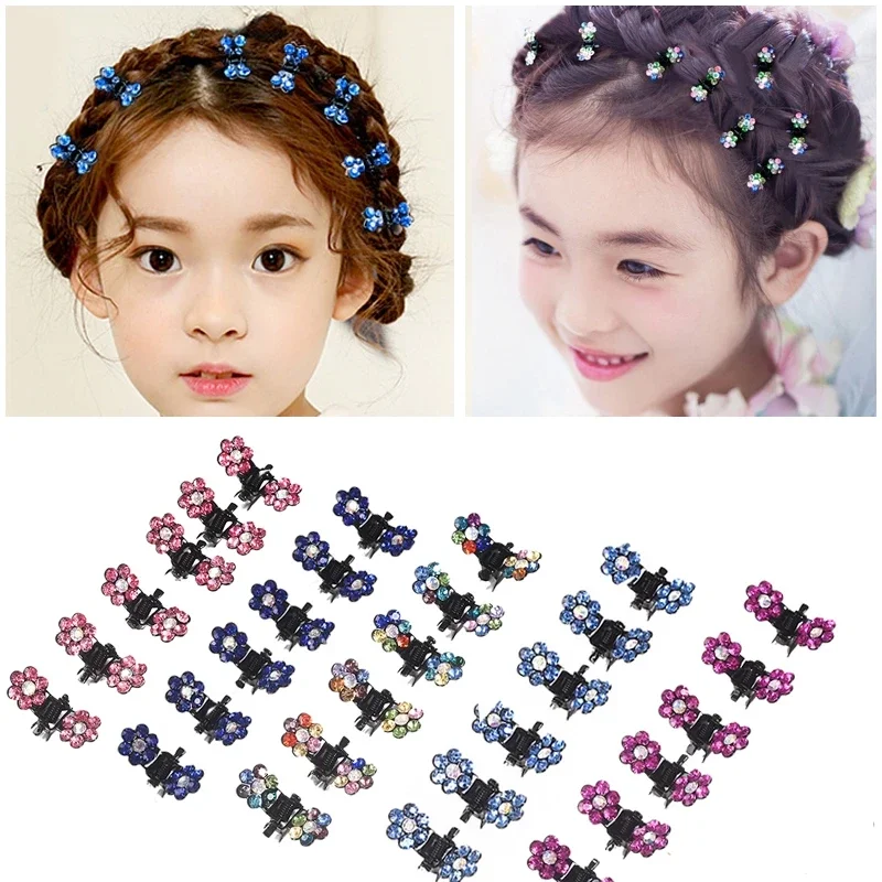 6Pcs Crystal Rhinestone Flower Hair Claw Hairpins Hair Accessories Ornaments Hair Clips Hairgrip for Kids Girl