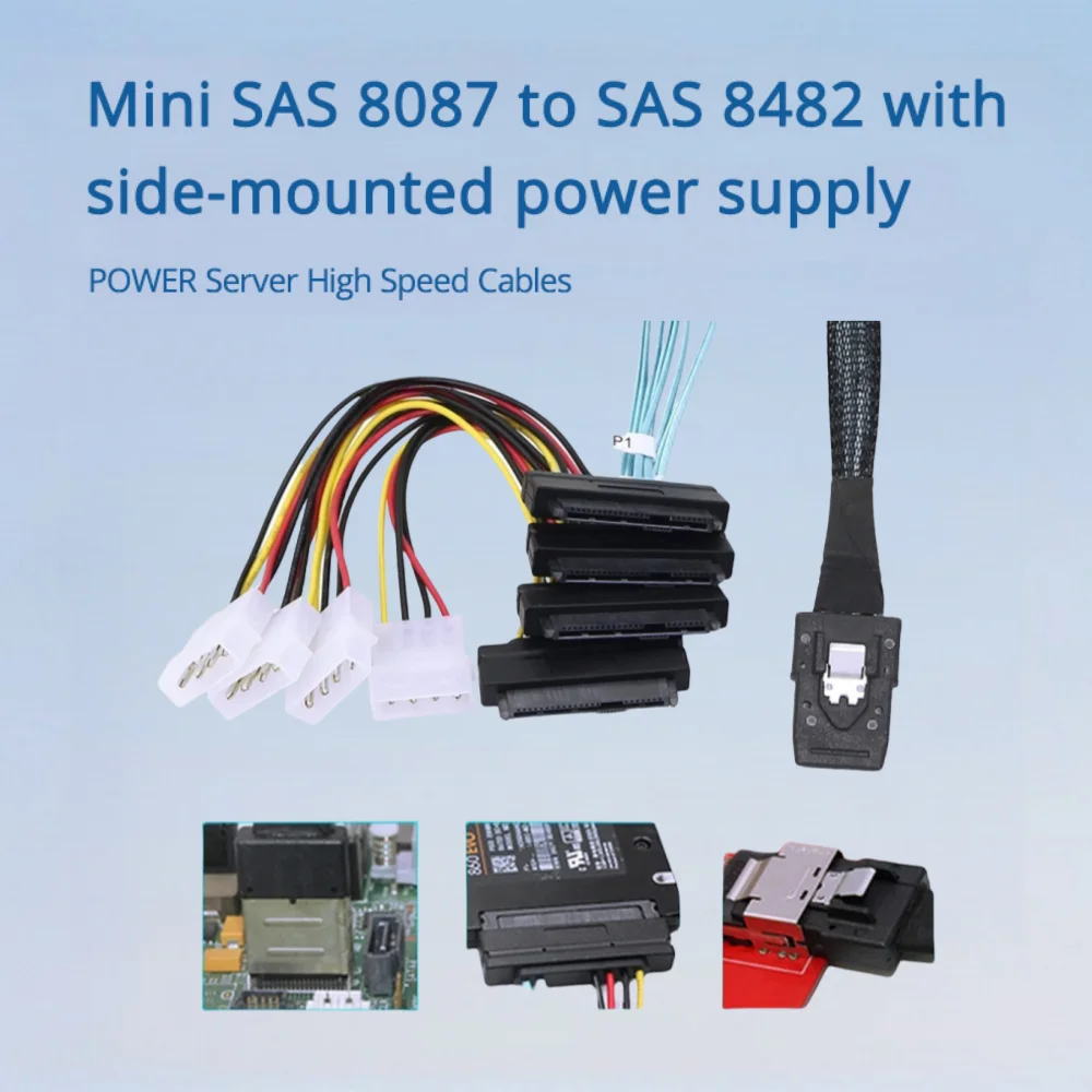 

Mini SAS 8087–SAS 8482 с боковым источником питания, сервер, высокоскоростные кабели, варианты длины 0,5 м, 1 м