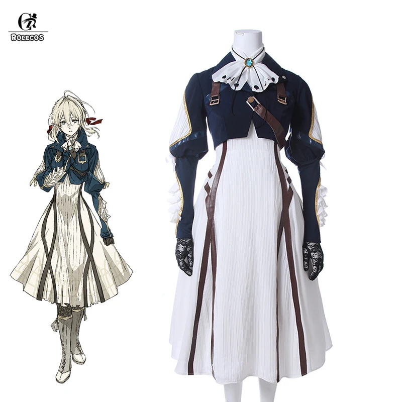 ROLECOS Violet Evergarden Cosplay Costume Anime Violet Evergarden Costume for Women Halloween (Top + Dress + Gloves) Size S-3XL