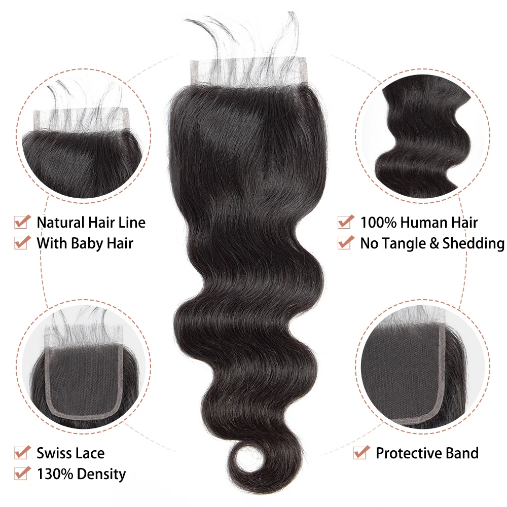 Body Wave Bundles With Closure Brazilian Hair Bundles With Frontal Human Hair Closure With Bundle Remy Hair Extension For Women