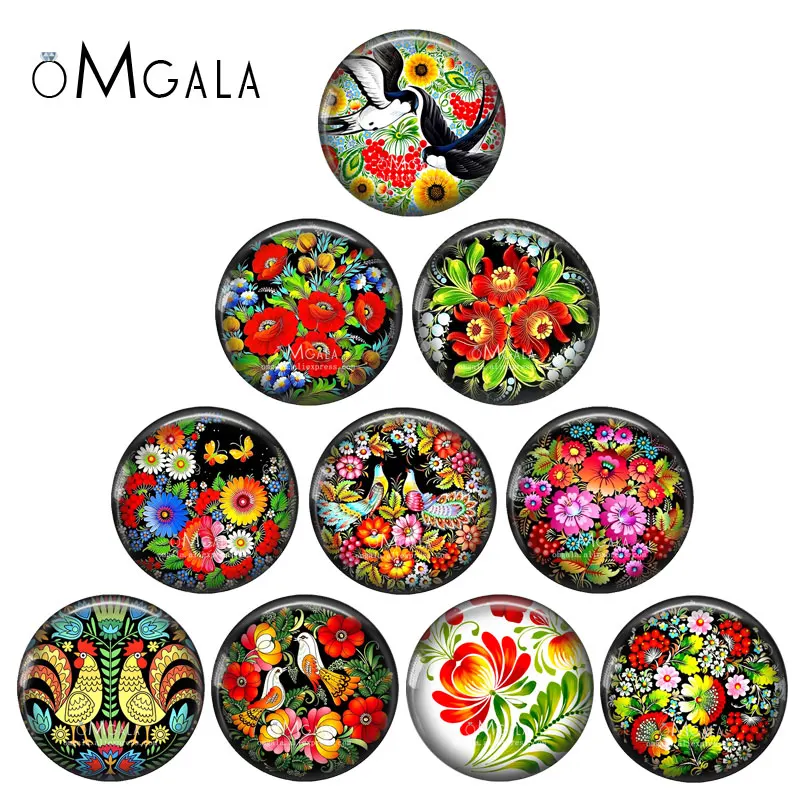 

Vintage Ukraine Folk Art Flowers Patterns 12mm/18mm/20mm/25mm Round Photo glass cabochon demo flat back Making findings