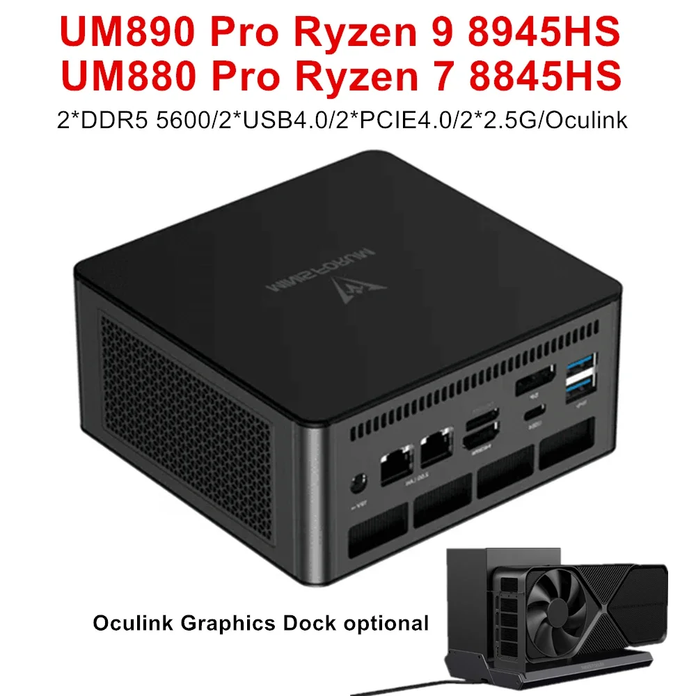 

MINISFORUM UM890 UM880 Pro Mini PC Gamer AMD Ryzen 9 8945HS 7 8845HS 2*USB4 2*DDR5 2*2.5G Oculink Graphics Card Dock Computer