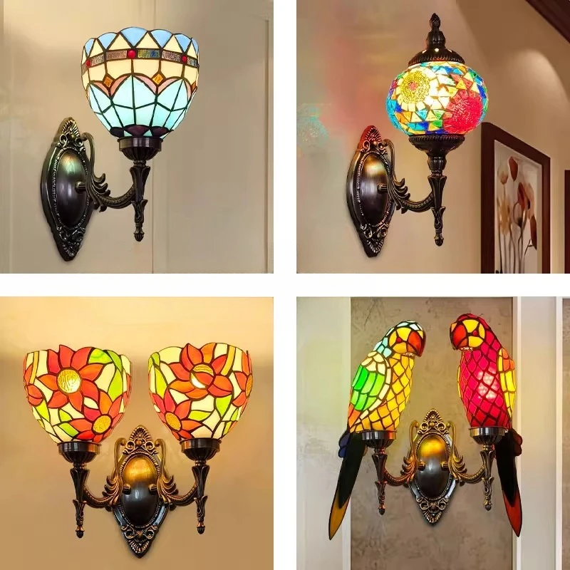 مصابيح حائط على شكل طائر زجاجي ملون أمريكي لغرفة النوم بجانب السرير ودرج الشرفة والديكور الفني القديم لغرفة الطعام #1
