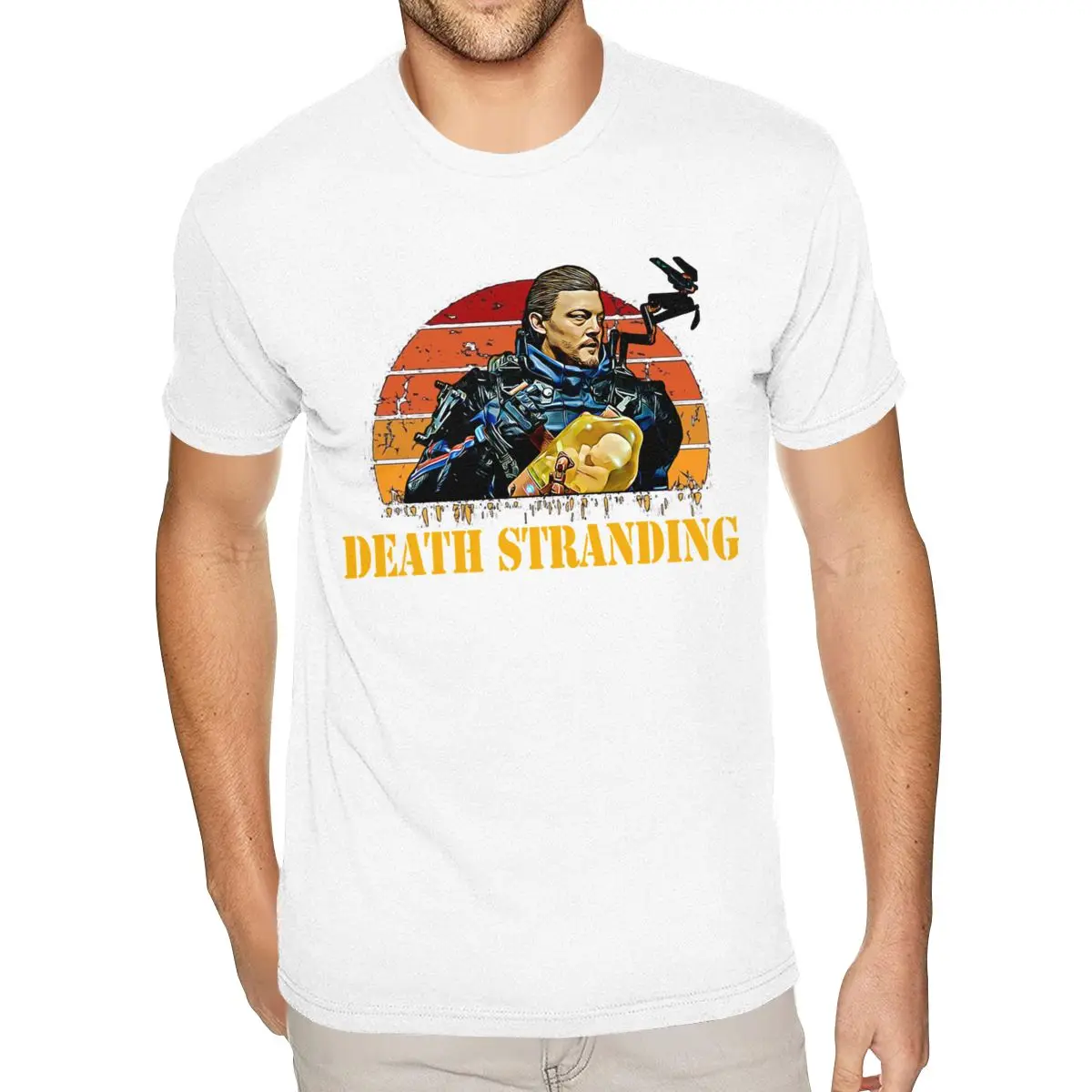 Sport Vintage Death Art Stranding Game For Fans Shirt for Men Custom Made Short Sleeved Soft Cotton White O-neck Tees Shirts