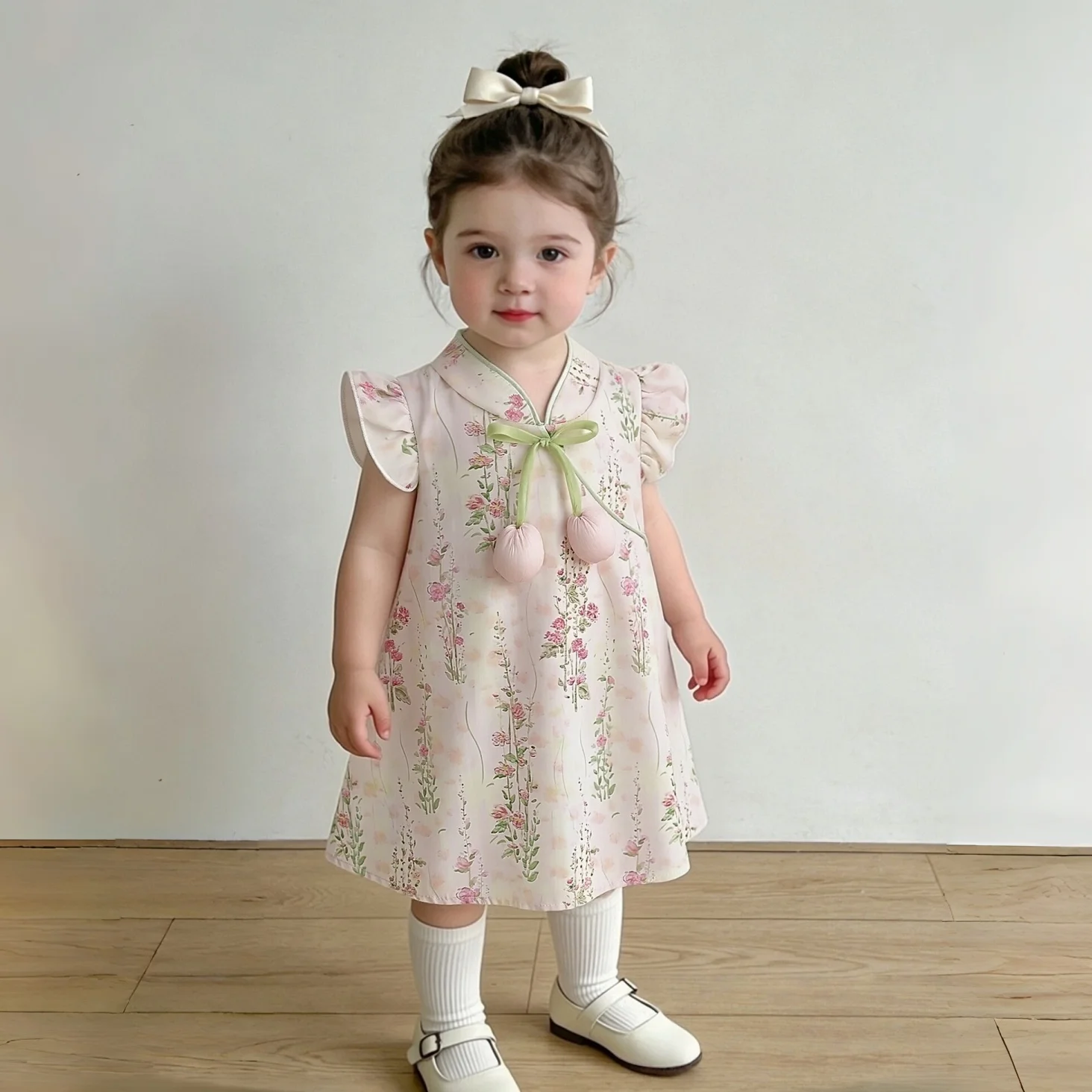 Chinesisches Cheongsam Sommerkleid für Babys, süßes Blumenkleid für Geburtstagsfeiern, für Mädchen, Babykleidung, 9 Monate - 4 Jahre