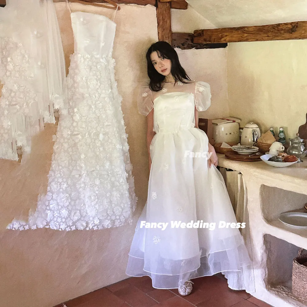 Fancy Special 2pcs Korea Wedding Dress O Neck Print Bridal Gown Back Zip Wedding Party Dresses Customized