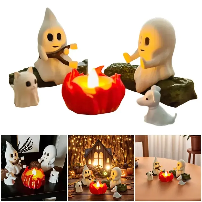 Halloween-Geist-Nachtlicht, Lagerfeuer-Figuren-Set, niedliche Geisterstatue, kleines Lagerfeuer-Licht, lustiges Halloween-Dekor, Geschenk für Zuhause, Party