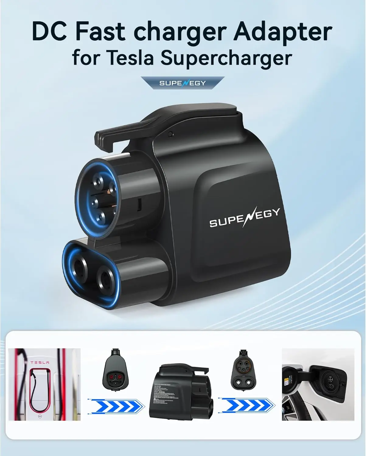 محول SuperAdapter Max 500A 1000V NACS إلى CCS لسيارة Rivian، Ford، Mustang، فولفو، Polestar، GM EVs شحن سريع