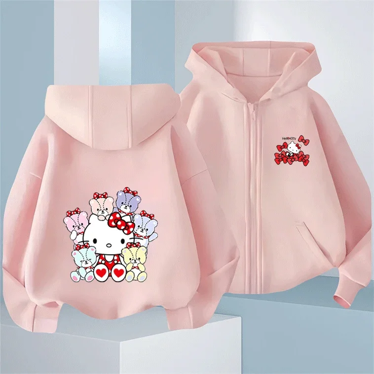 

Fashion 2026 Sanrio Company Ltd Kitty White Cartoon Print Zip Up Hoodie Cotton Autumn Winter Hot Sale