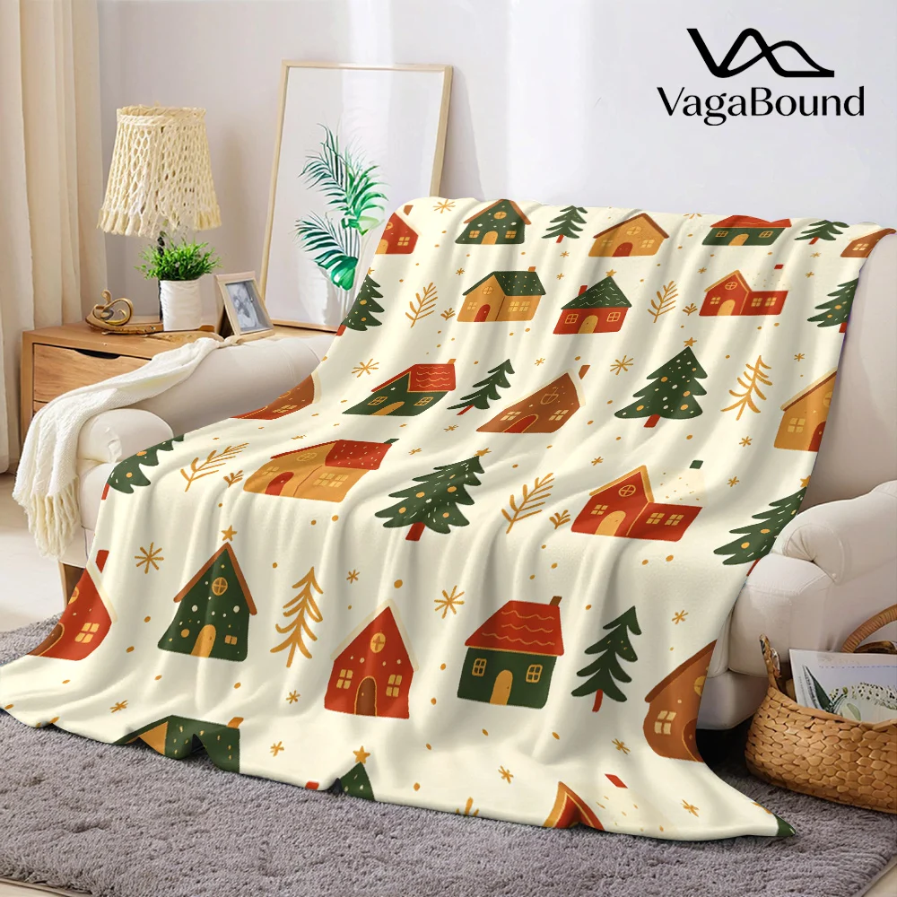 Cozy Winter Cottages Flannel Blanket Warm Soft Halloween Christmas All-Season Couch Decorative Cozy Warm Gift