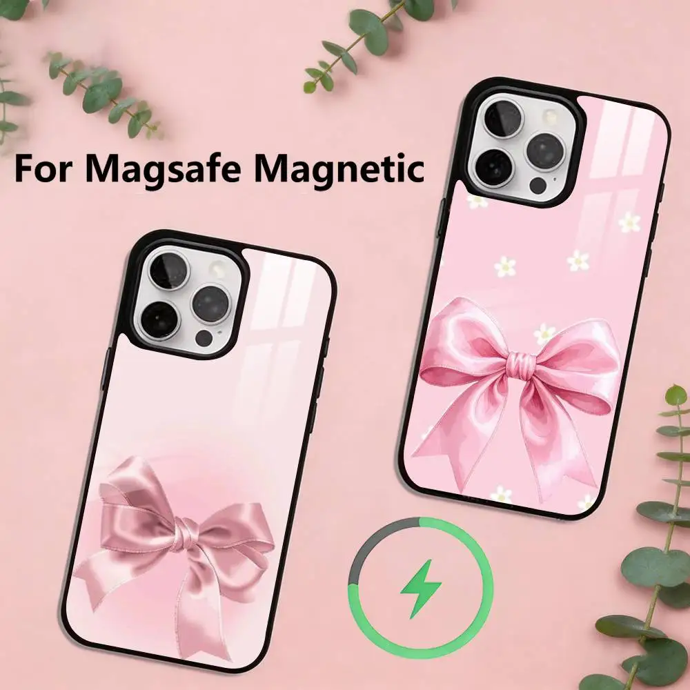 

pink bows Phone Case For iPhone17,16,15,14,13,12,11 Plus,Pro Magnetic with Magsafe Wireless Charging