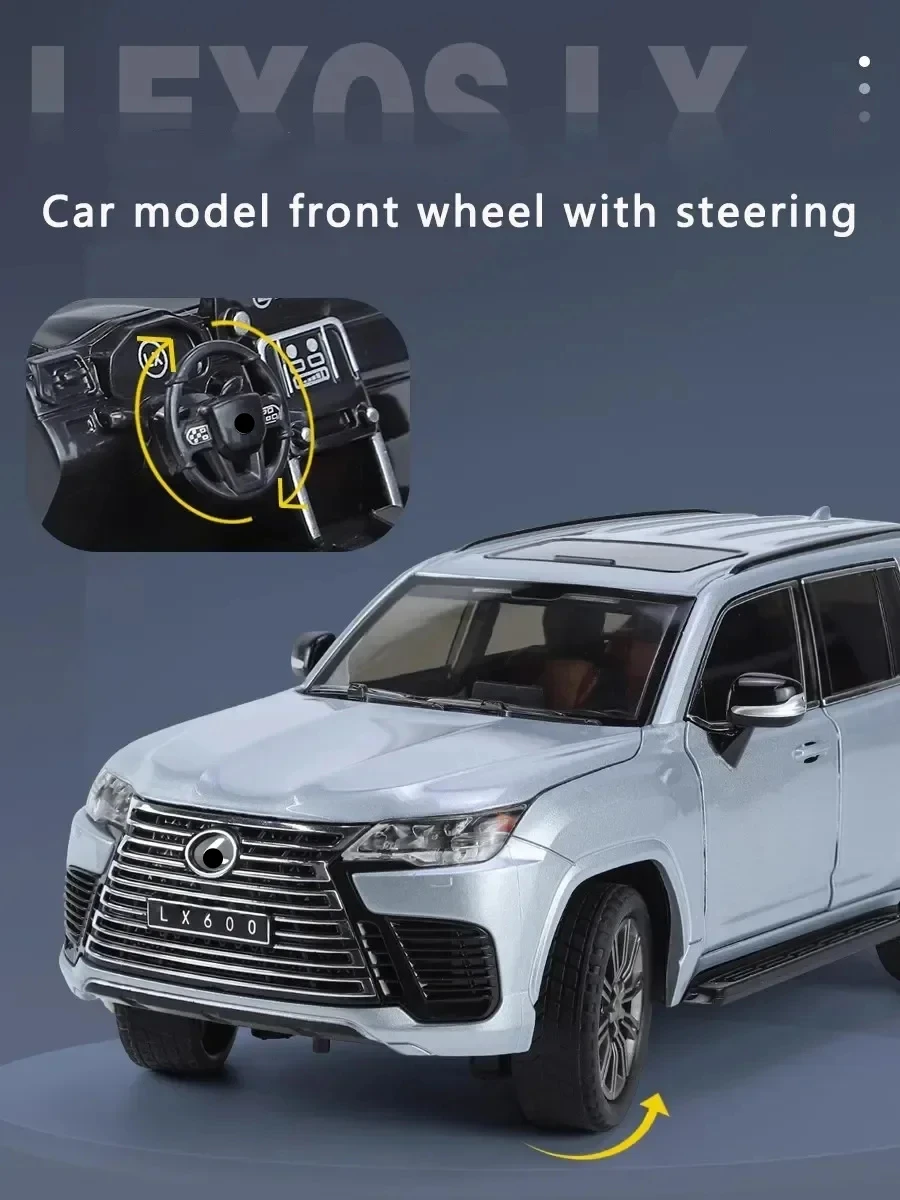 1:24 Alloy Car Model Sound And Light Pull Back Toy Car Off-Road Vehicle Simulation for Lexus Lx600 Boy Collection Decoration