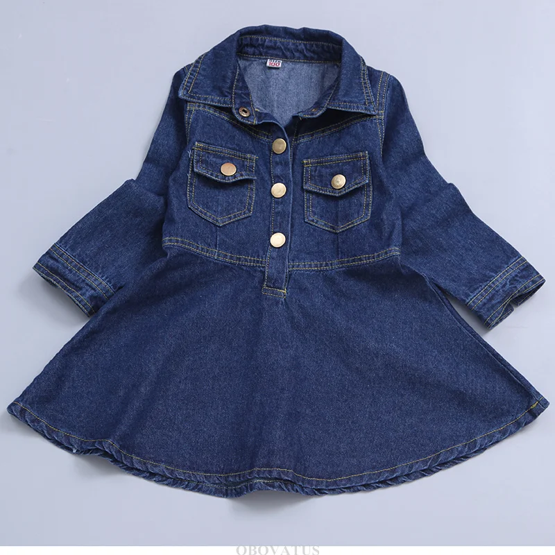 Mädchen Dunkelblaues Denim-Midikleid Koreanischer Stil Elegante Frühlings-Neuheiten Baby Kinder Langarm-Jeanskleid Für Alter 2 Bis 13 Jahre – Detail 6