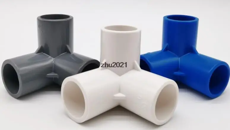 3 Way Elbow PVC Fitting, 20mm 25mm 32mm 40mm 50mm Socket, Tee Corner Fittings Blue White Gray 