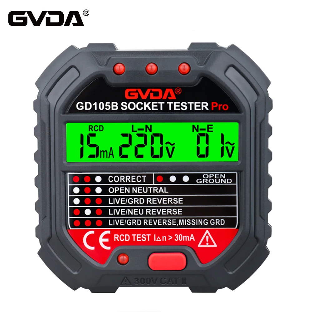 Gvda Socket Tester Outlet Checker Test Spanningsdetector Aarde Nullijn Polariteit Fase Controle Elektrische Stroomonderbreker Zoeker