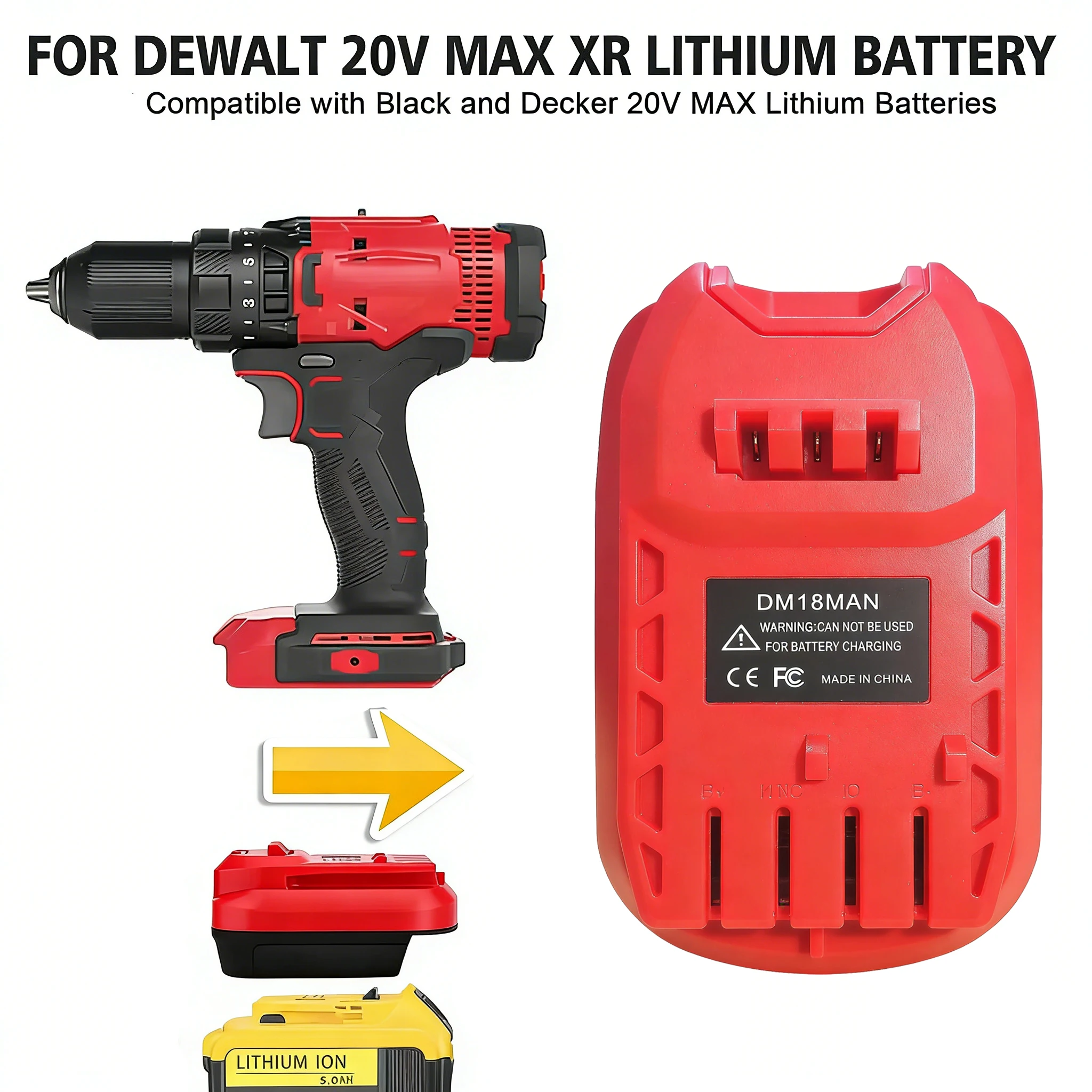 Adaptador de Bateria para Furadeira Craftsman 20V para DeWalt 20V e Milwaukee 18V, Converte para Ferramenta Elétrica Craftsman DM18MAN