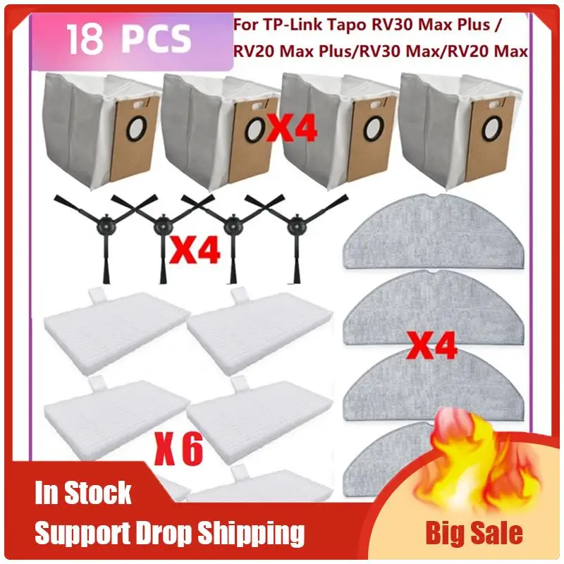 Limited Edition 18PCS Fortp-Link Tapo RV30 Max Plus / RV20 Max Plus /RV30 Max /RV20 Max Vacuum Parts Filters Mop Side Brush Dust