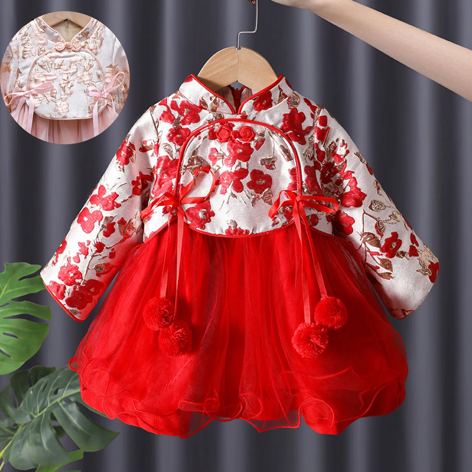 

Girls' Fleece-lined Ancient Chinese Clothing Dress Children's New Year Clothes Autumn Winter Hanfu Dress Baby Girl 6M-6Y Vestido