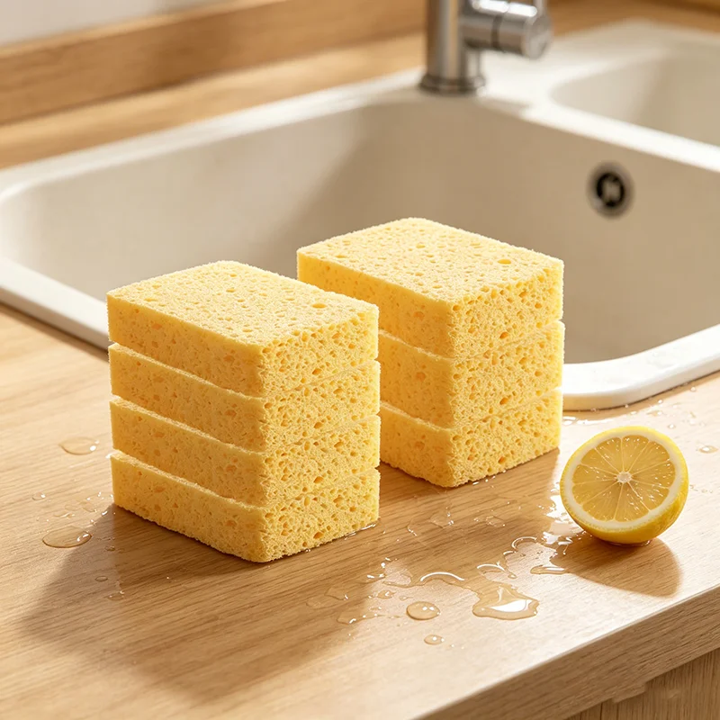 5/10Pc Dishwashing Scouring Sponges Heavy-Duty Stain Removal Dishcloths Thickened Wood Pulp Natural Kitchen Bathroom
