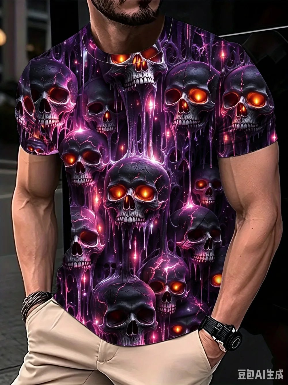 Dark Inferno Skeleton Pattern 3D Printed Men T-shirt Breathable Leisure Quick-drying for Outdoor Streetwear Style Sport Clothing