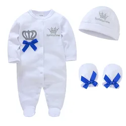 Honeyzone Unisex Baby Clothes Set 3 Pcs Newborn Cotton Jumpsuit 0-9 Months Crown Design bebe Outwear