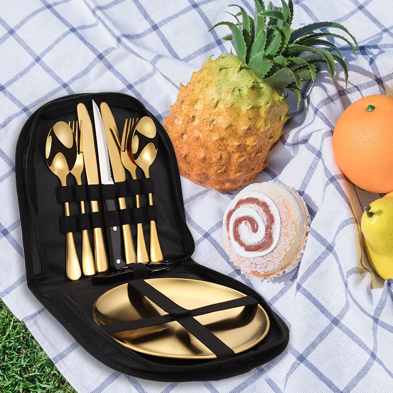 Outdoor 10pcs Kit Picnic Cutlery Set Portable Stainless Steel Tableware Knife Fork Cutlery Spoon Opener Kit Travel Camping