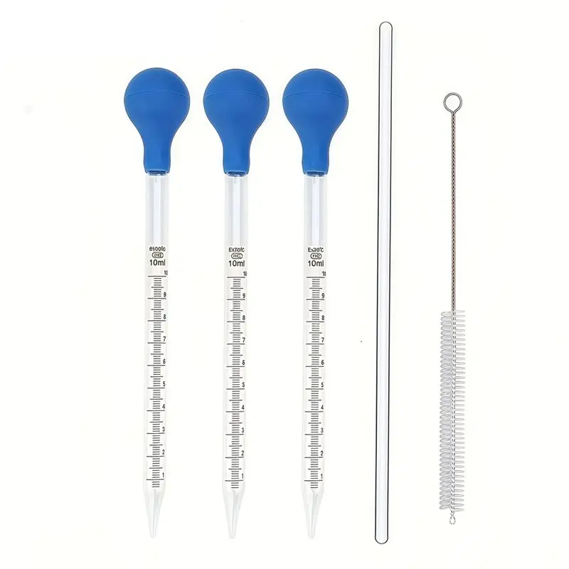 

Стеклянная пипетка-капельница AU61-5PCS, 10 мл, с палочкой для перемешивания и щеткой для чистки, резиновая насадка и щетка для чистки